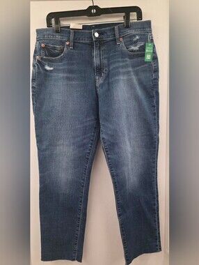 GAP Girlfriend Mid Rise Jeans 30/10 Short Distressed Raw Hem Medium Wash